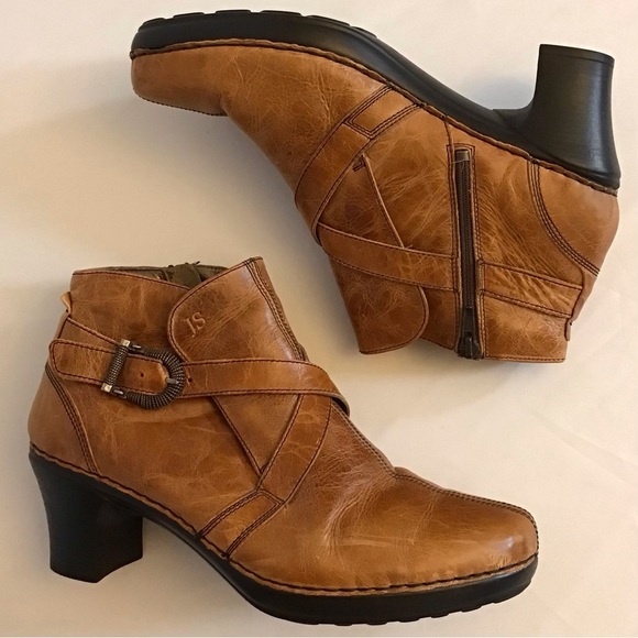 Josef Seibel 10-10.5 (41) Leather Ankle Boots Women’s Camel Color Chunky Heels - Picture 12 of 15